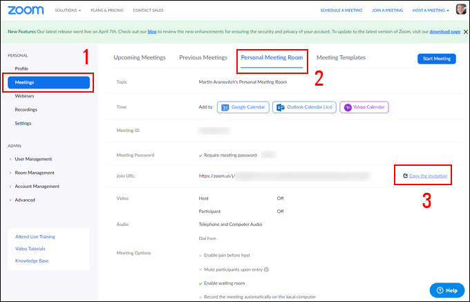 Zoom Meetings - Set Up Personal Meeting