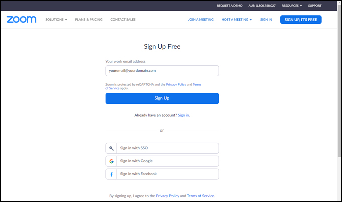 Zoom signup process